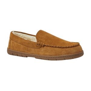 Lands' End Mens Fuzzy Lined Suede Moccasin Slippers Tan Size 9 Cozy Warm NWOB